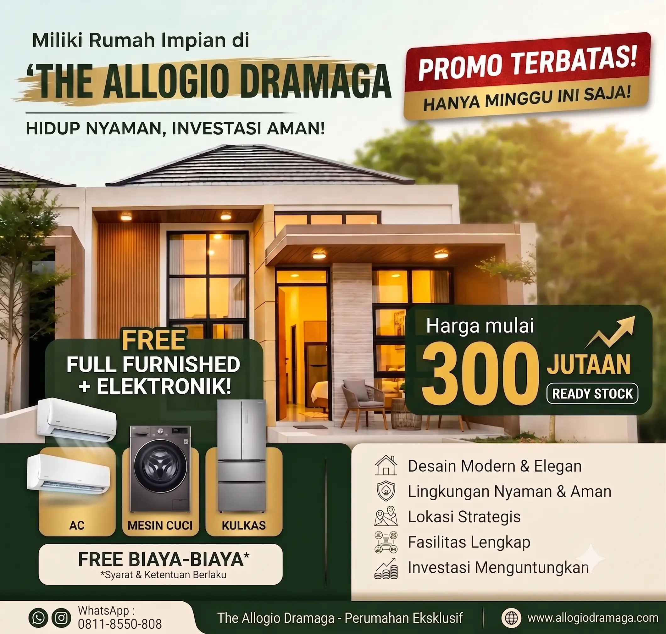 Promo The Allogio Dramaga - Harga mulai 300 jutaan, free full furnished dan elektronik